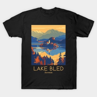 A Vintage Travel Illustration of Lake Bled - Slovenia T-Shirt